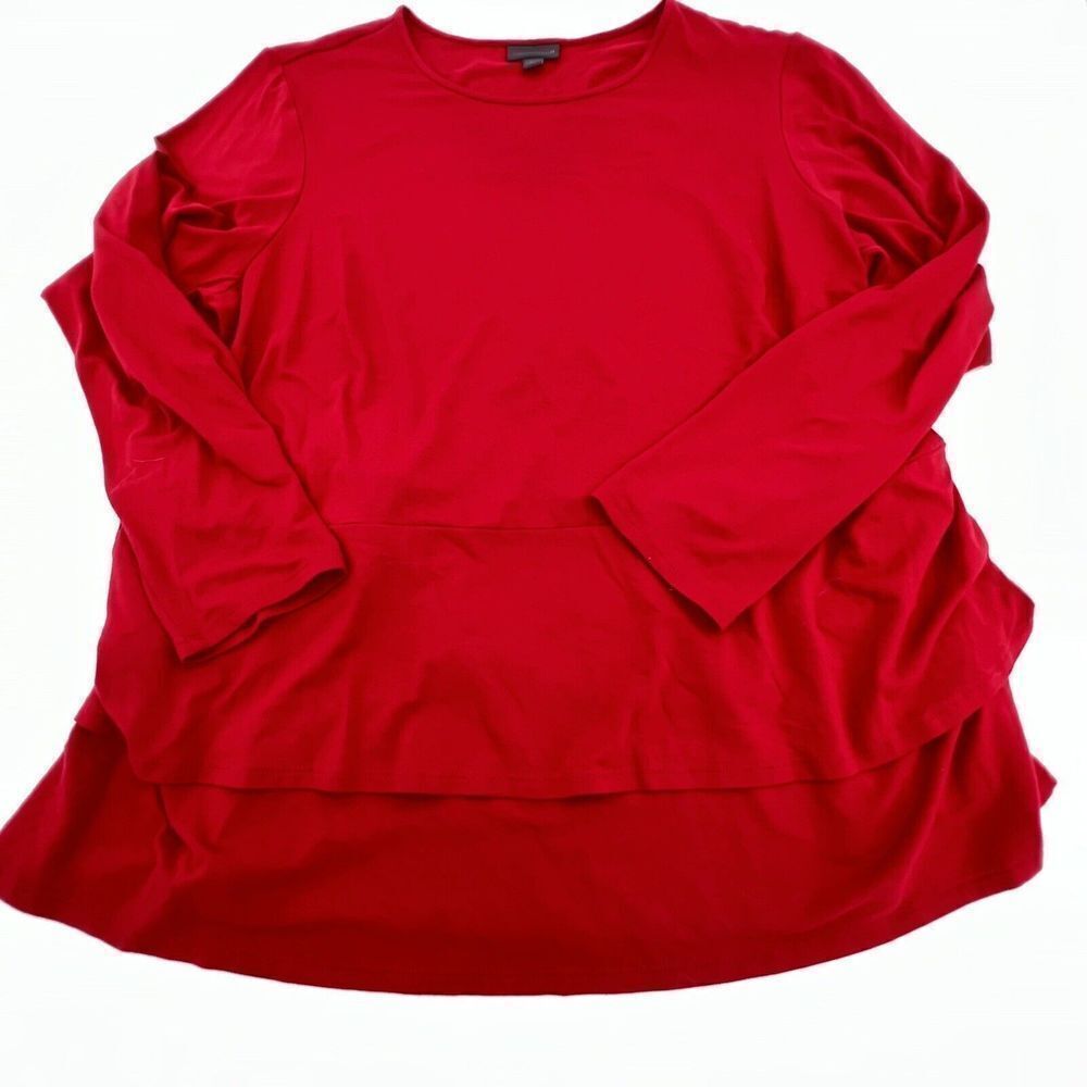 J Jill Wearever Shirt Women’s 1X Red Top Crew Neck Long Sleeve Tiered